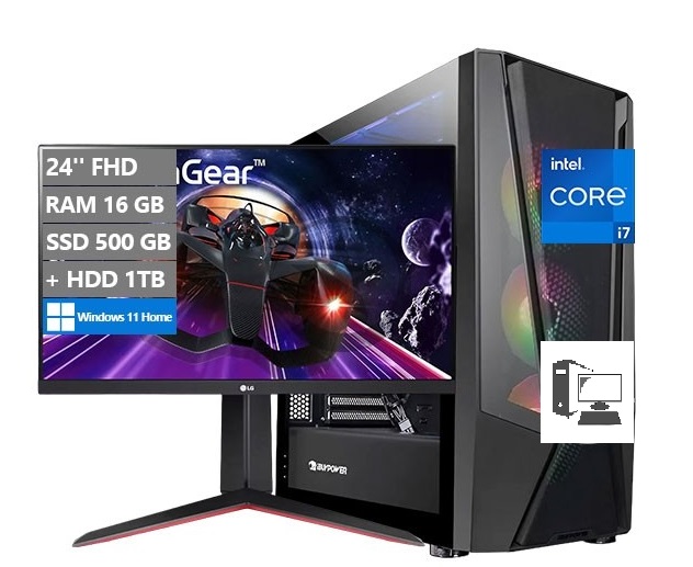 Combo-PC iBUYPOWER Blizzard Gaming, Intel Core i7-12700F Hasta 4.9 GHz, RAM 16GB, SSD 500GB + HDD 1TB, Video 4GB NVIDIA GTX 1650, Wi-Fi 6, Windows 11 Home + Monitor Gamer LG UltraGear 24\'\' 144Hz