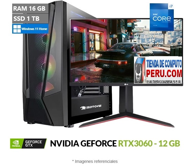 Combo-PC iBUYPOWER Frostbite Gaming, Intel Core i7-13700F Hasta 5.2 GHz, RAM 16GB, SSD 1TB, Video 12GB NVIDIA RTX 3060, Wi-Fi 6, Windows 11 Home + Monitor Gamer LG UltraGear 24'' 144Hz