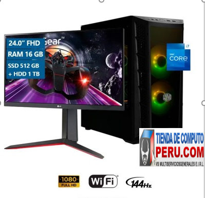 PC MAGIC Silver Elite Gaming, Intel Core i7-12700F 3.6 GHz, RAM 16GB, SSD 512GB + HDD 1TB, Video 6GB GTX1660 Super, Wi-Fi, Monitor Gamer LG UltraGear 24\'\' 144Hz