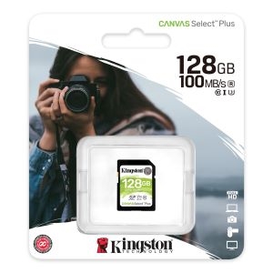 Kingston SDXC Kingston Canvas Select Plus SDS2 - 128GB - Class 10/UHS-I (U3) - 1 Paquete(s) - 100MB/s Leer - 85MB/s Escribir