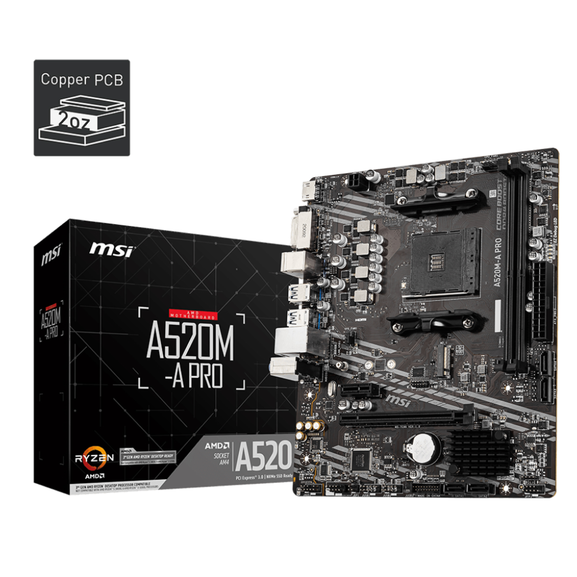 MB MSI-AMD A520M-A-PRO 2 DDR4 64GB 4400 MHZ HDMI DVI 10/100/1000 M-ATX