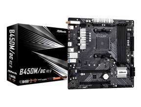 Asrock Placa base de escritorio para juegos ASRock B450M/ac R2.0 - AMD B450 Conjunto de Circuitos Integrados - Socket AM4 - Micro ATX - Ryzen 3, Ryzen 5 Processor Supported - 128GB DDR4 SDRAM Maximum RAM - DIMM, UDIMM - 1 x Memory Slots - Gigabit Ethernet