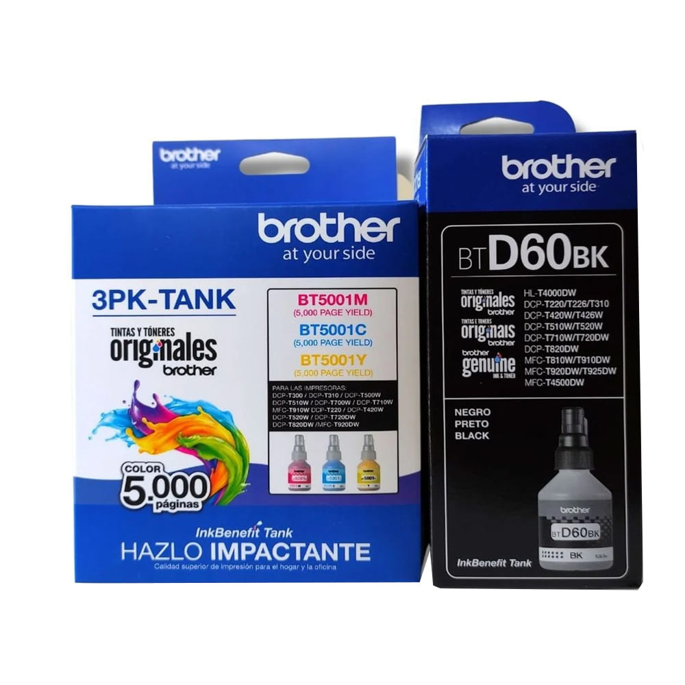 Kit Tinta Brother BT5001 3PK TANK BTD60BK Cyan Magenta Amarillo Negro