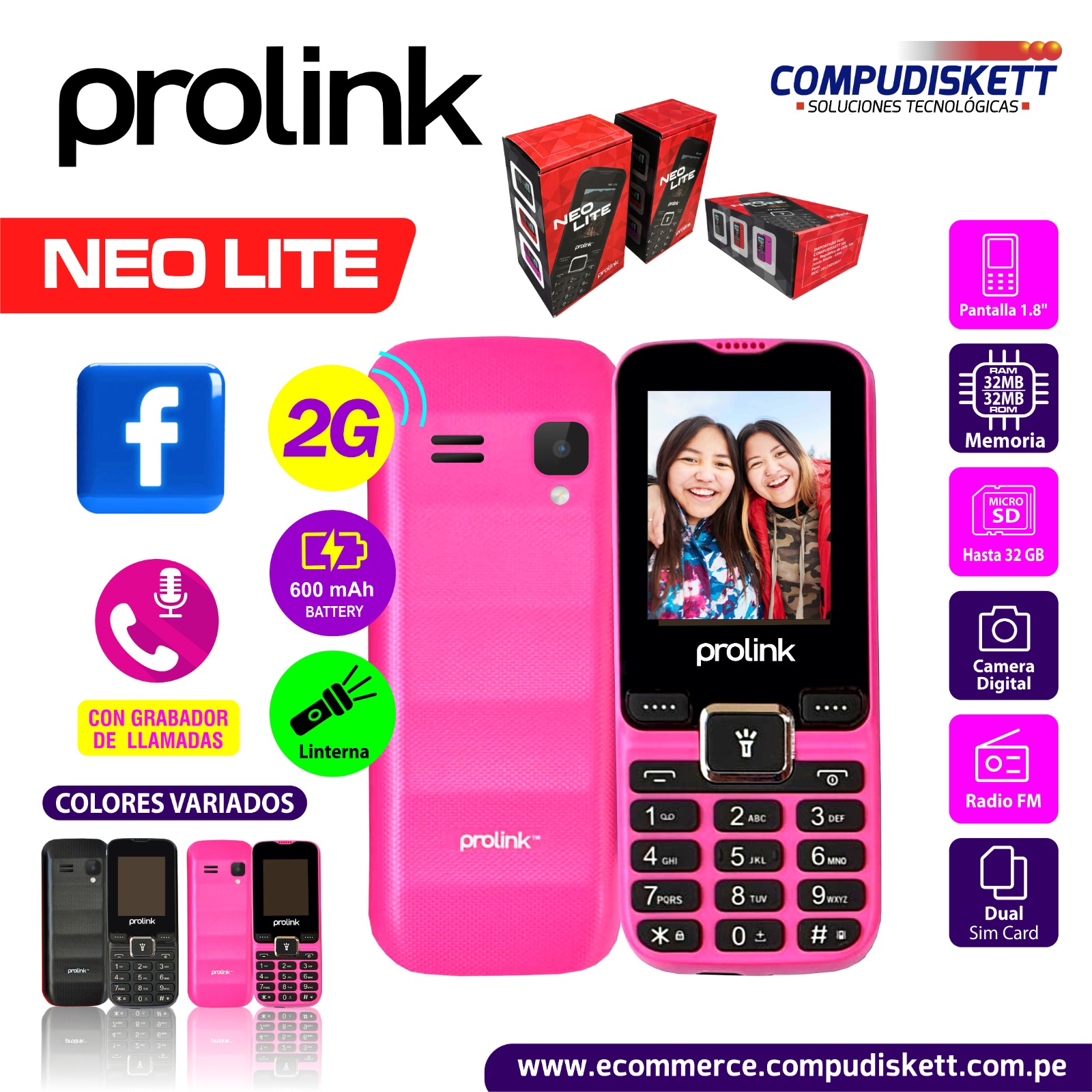 CELULAR PROLINK NEO LITE 2G 1.77" DS FUCSIA