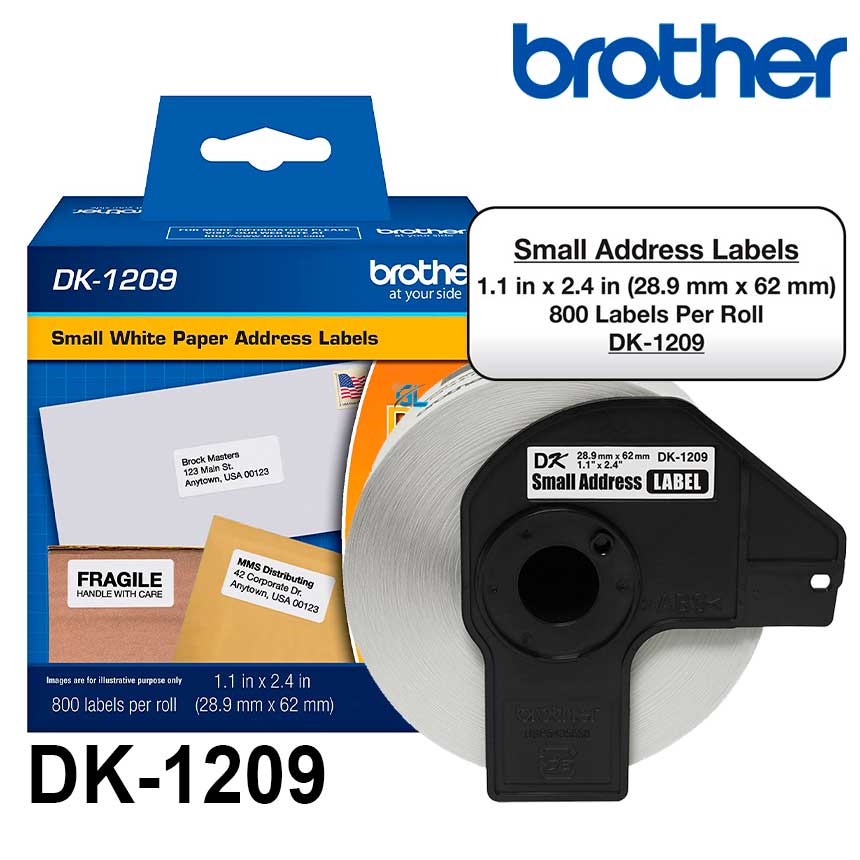 Cinta Brother DK-1209, Rollo Pre Cortado 29mm x 62mm - 800 Etiqueta